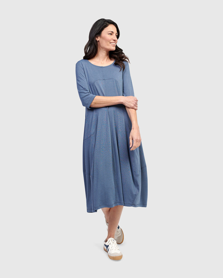 Essential Crew Cocoon Dress, Blue Mist