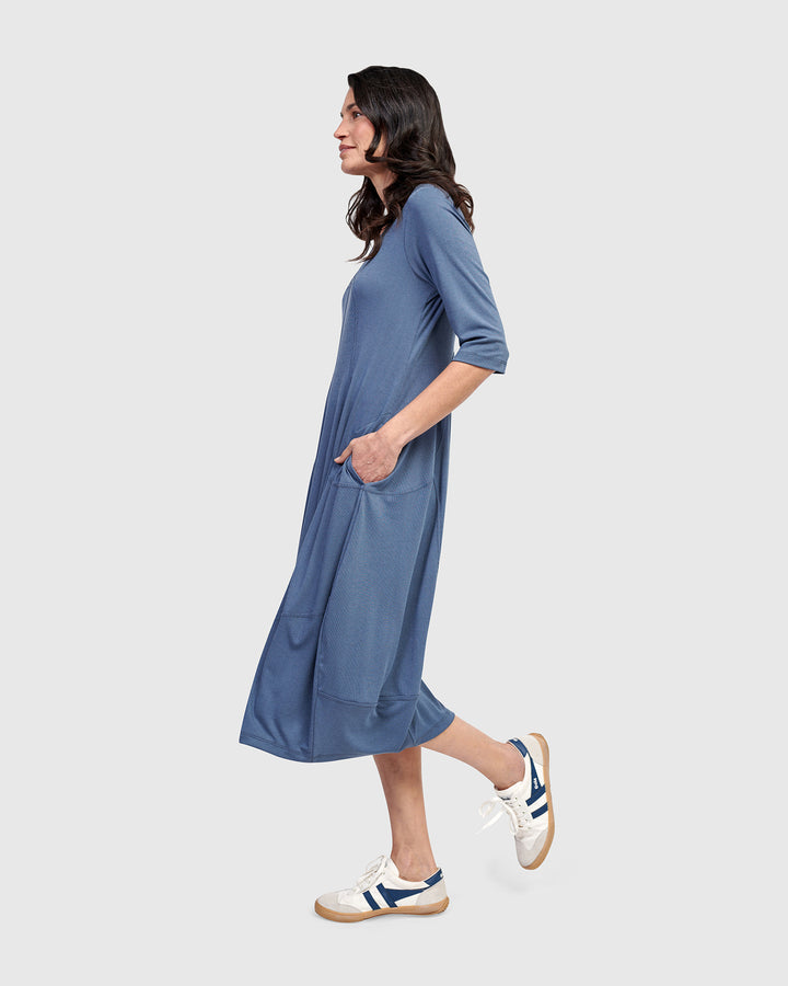 Essential Crew Cocoon Dress, Blue Mist