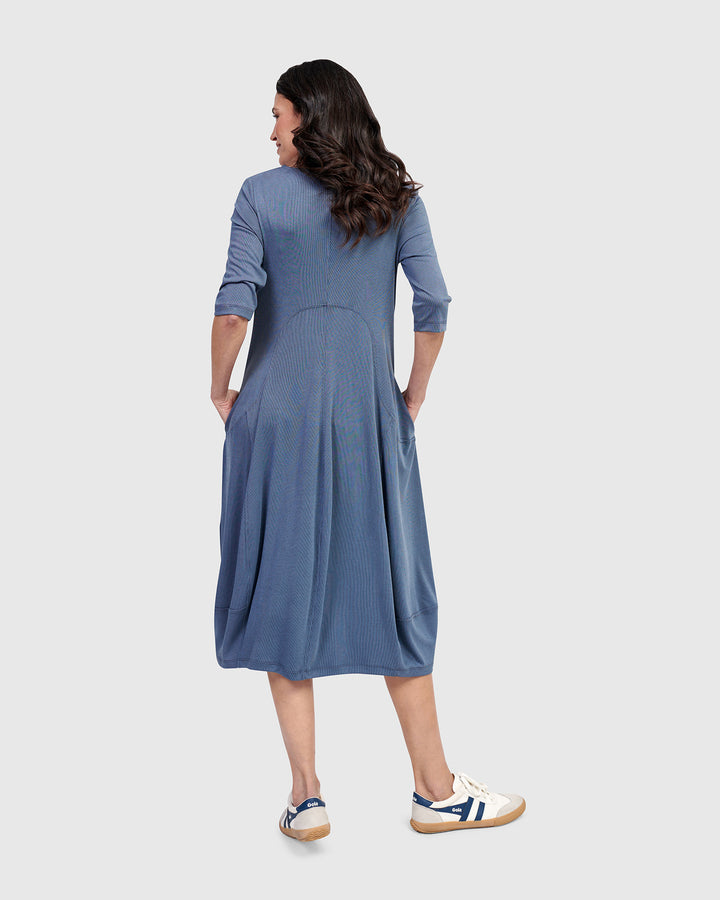 Essential Crew Cocoon Dress, Blue Mist