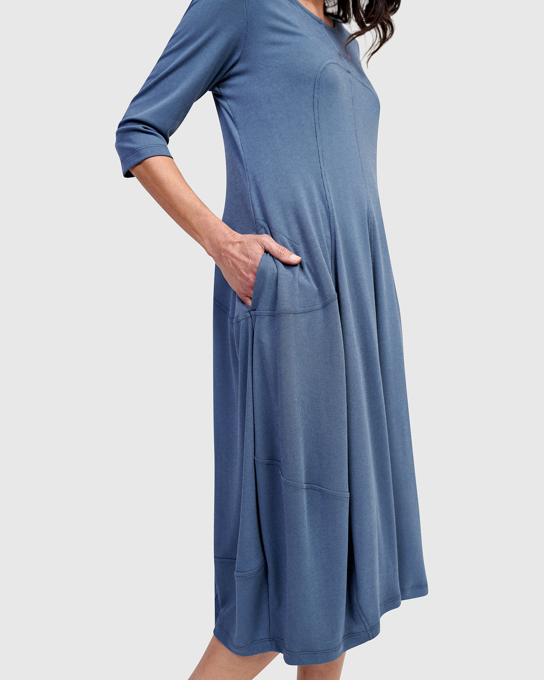 Essential Crew Cocoon Dress, Blue Mist