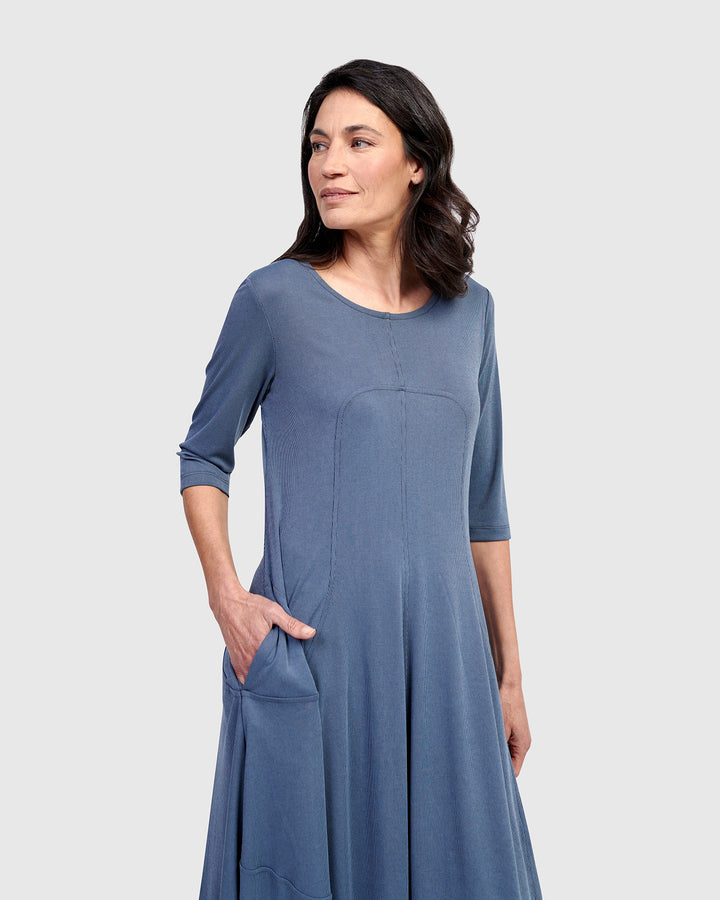 Essential Crew Cocoon Dress, Blue Mist