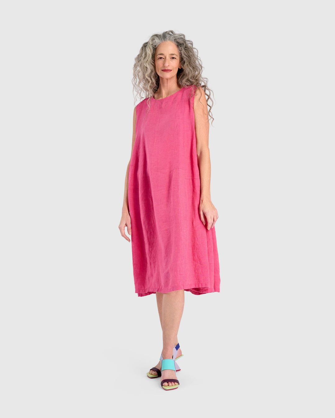 Linen Swing Dress, Flamingo