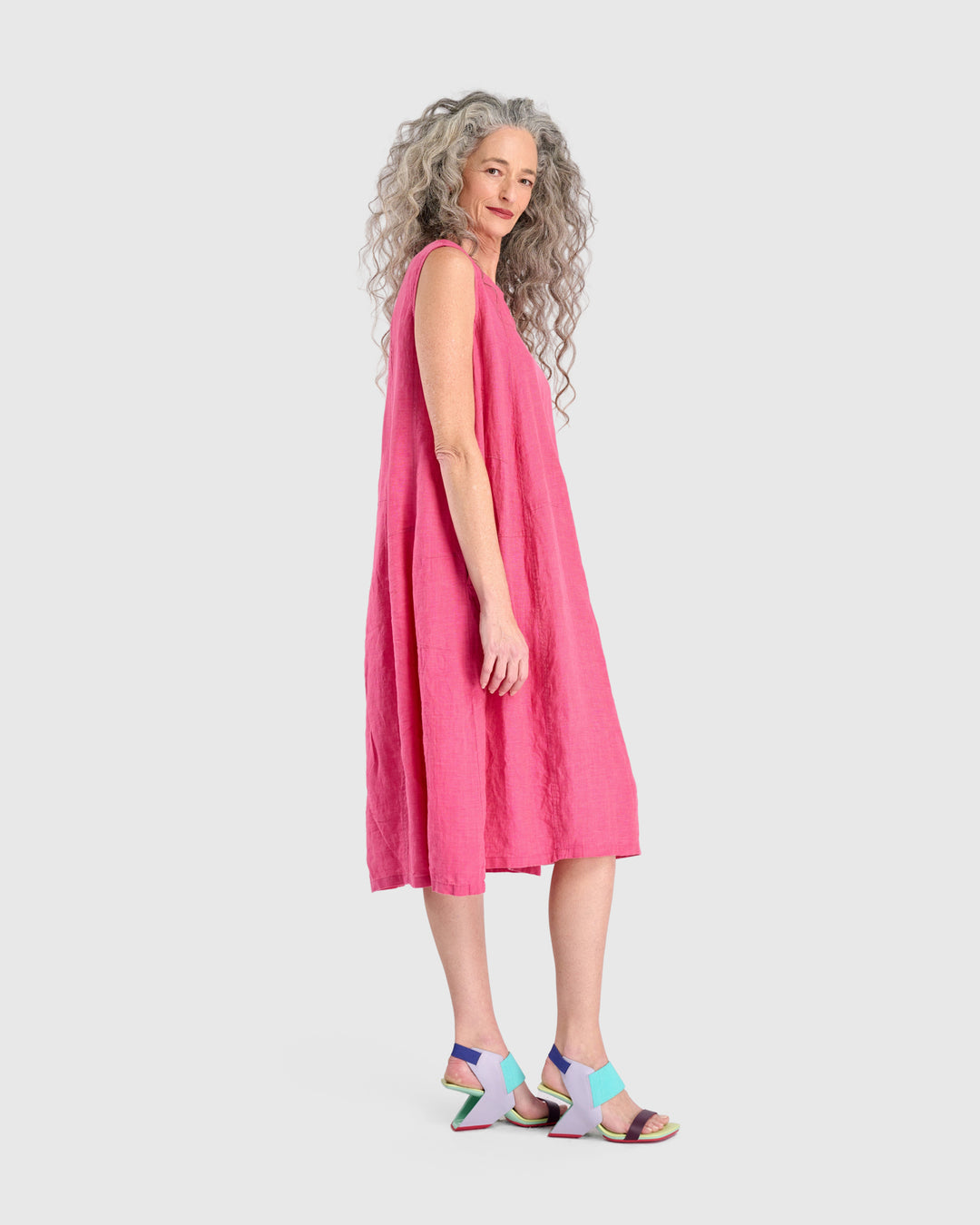 Linen Swing Dress, Flamingo