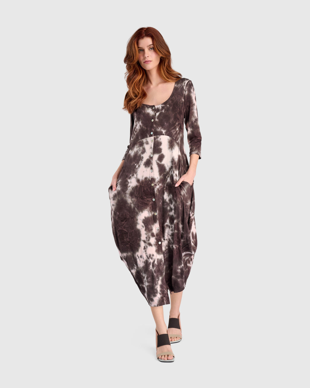tie dye dress brown Maia Tie Dye Dress in Soft Brown