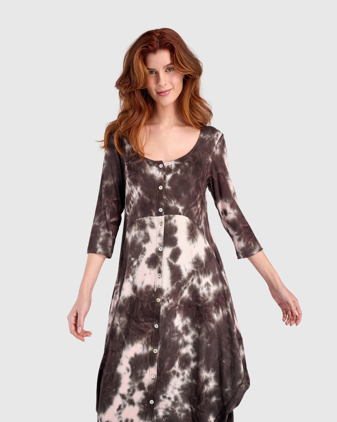 Homebound Button Dress, Brown/Pink Tie Dye
