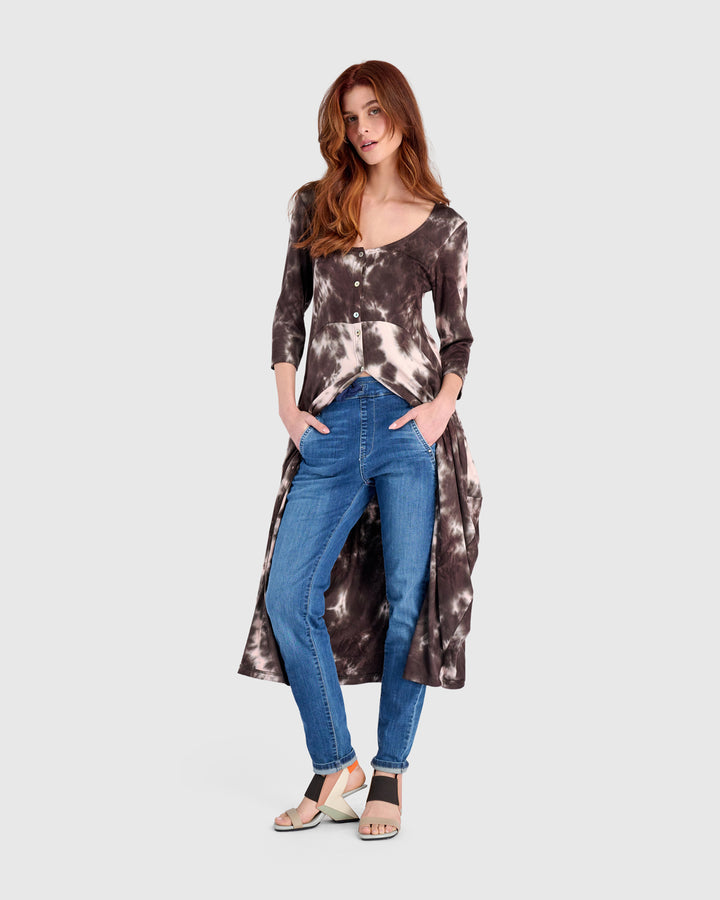 Homebound Button Dress, Brown/Pink Tie Dye