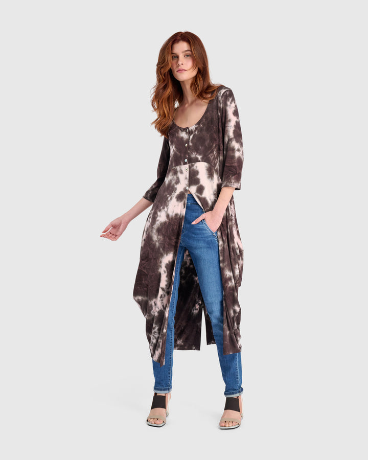 Homebound Button Dress, Brown/Pink Tie Dye