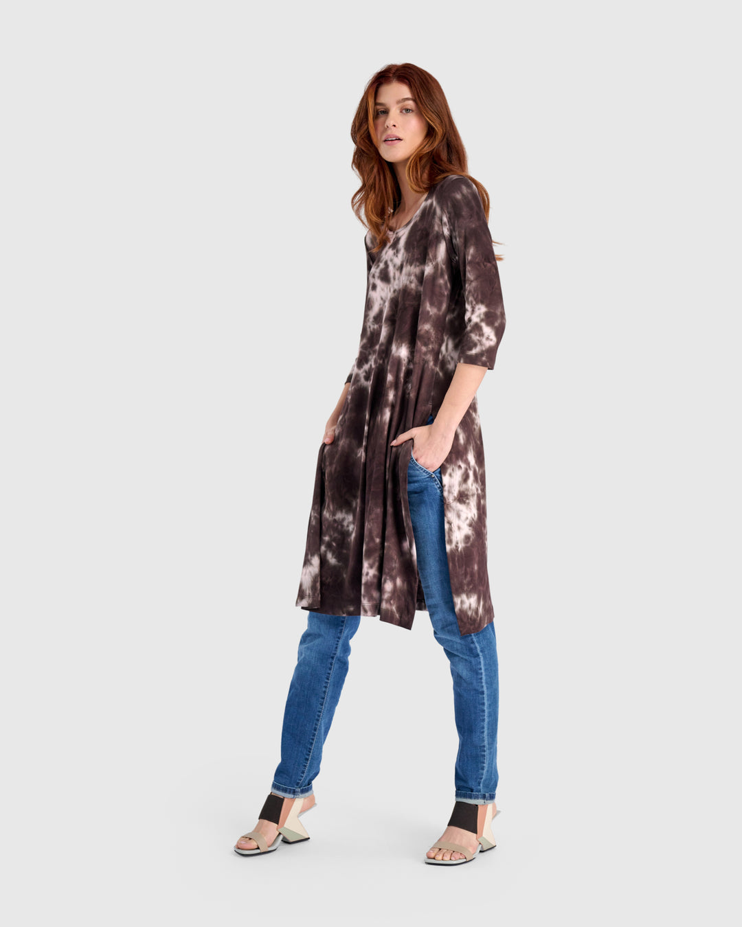 Nook Tunic, Brown/Pink Tie Dye