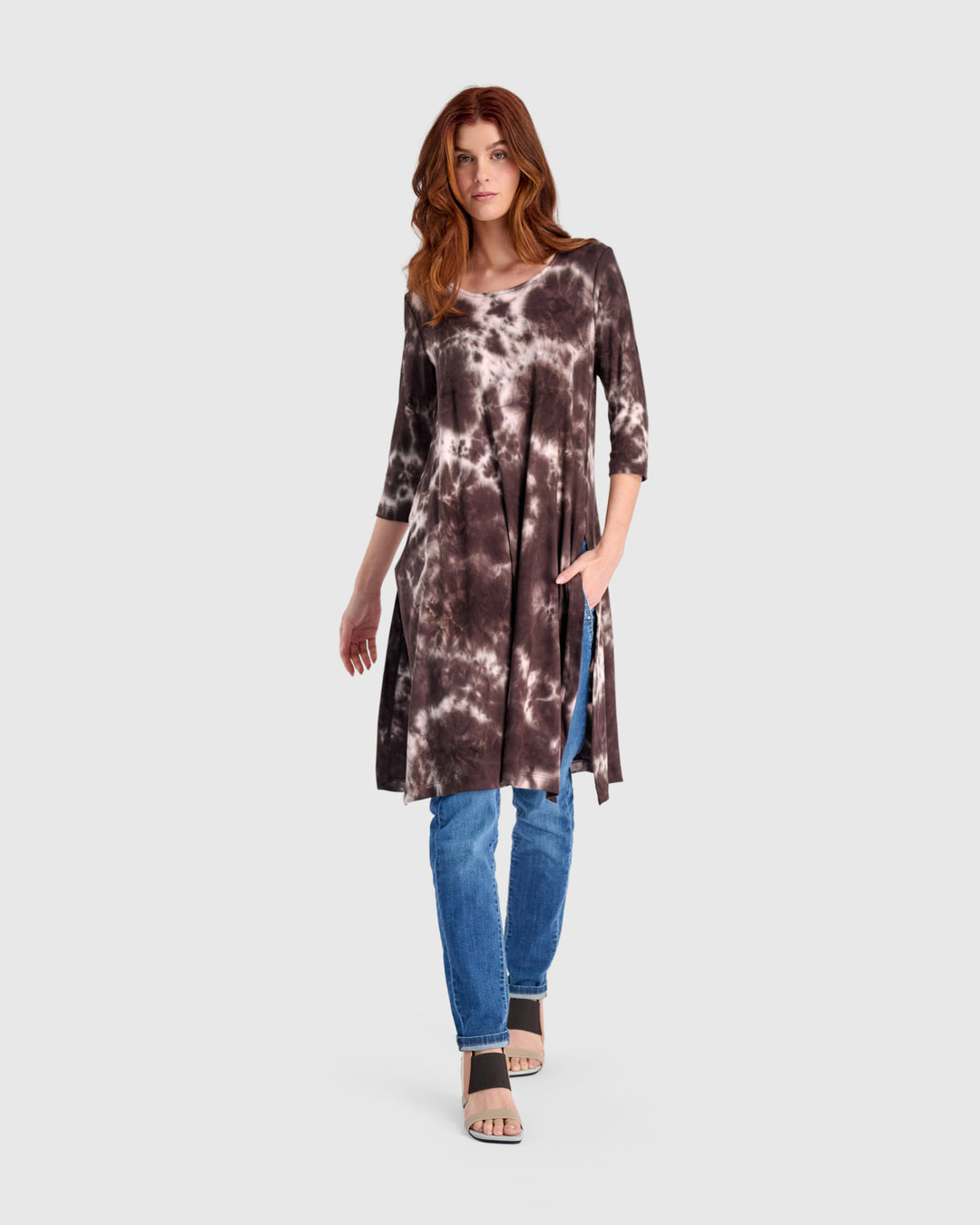 Nook Tunic, Brown/Pink Tie Dye