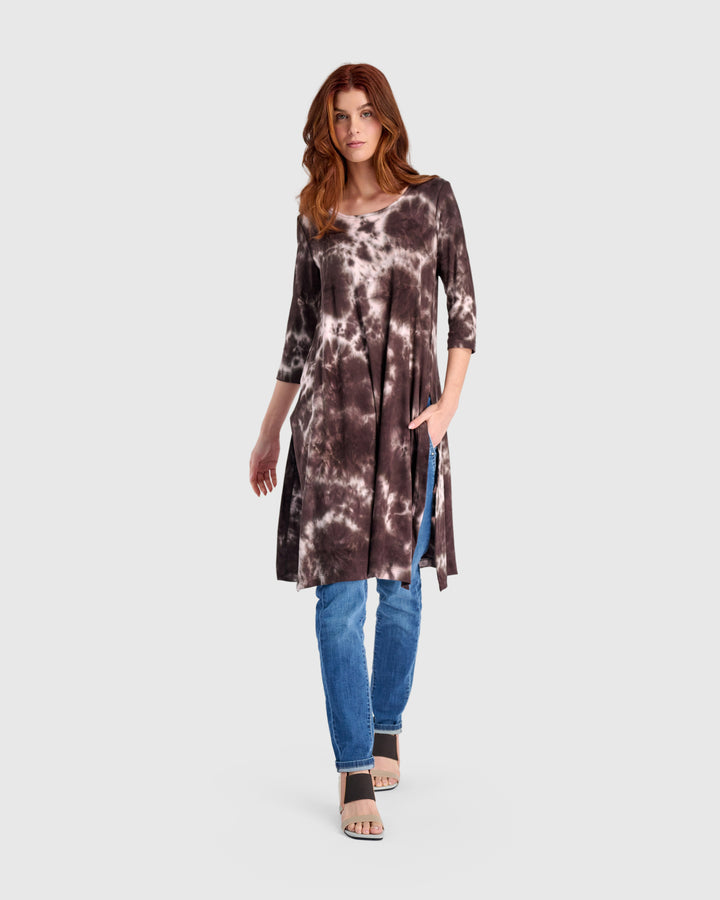 Nook Tunic, Brown/Pink Tie Dye
