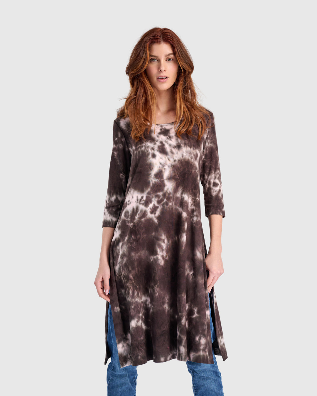 Nook Tunic, Brown/Pink Tie Dye