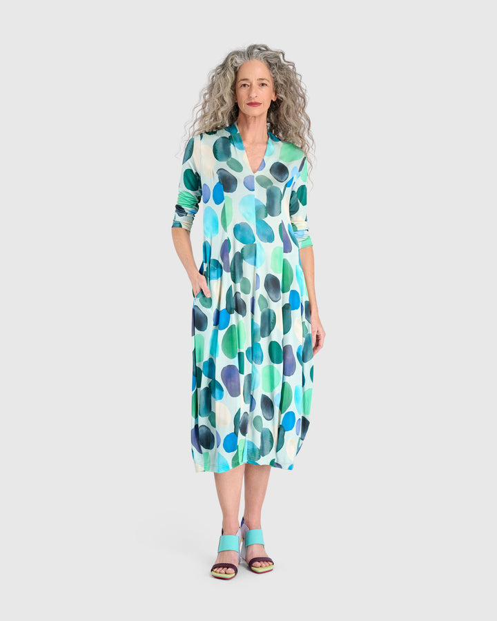 Margarita Cocoon Dress, Aqua Dots
