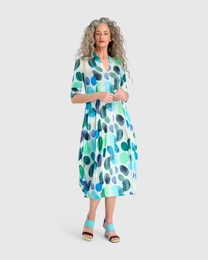 Margarita Cocoon Dress, Aqua Dots