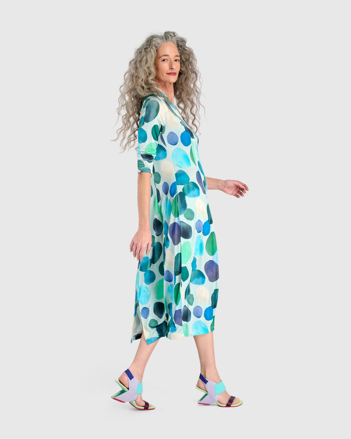 Margarita Cocoon Dress, Aqua Dots