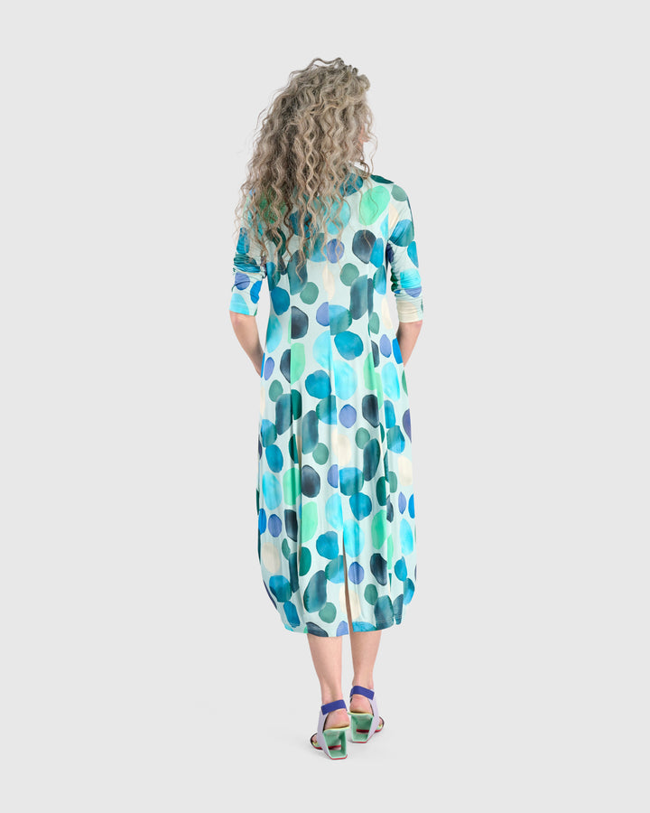 Margarita Cocoon Dress, Aqua Dots