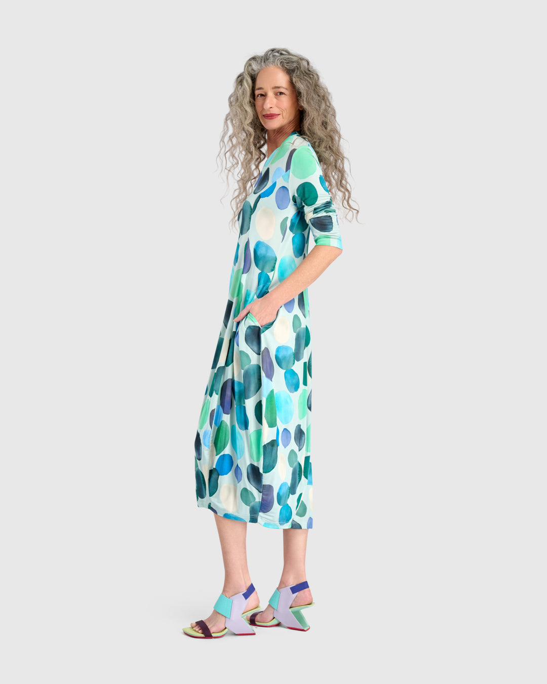 Margarita Cocoon Dress, Aqua Dots