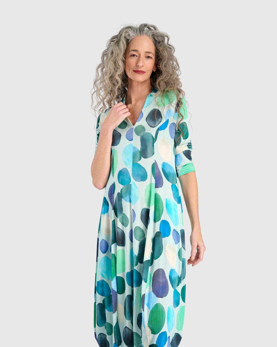 Margarita Cocoon Dress, Aqua Dots
