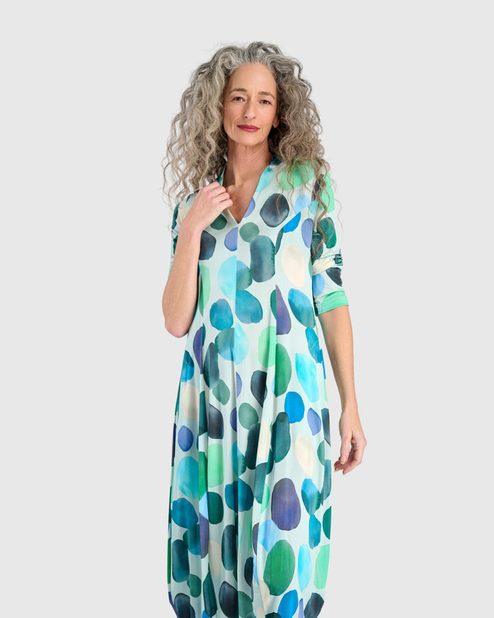 Margarita Cocoon Dress, Aqua Dots