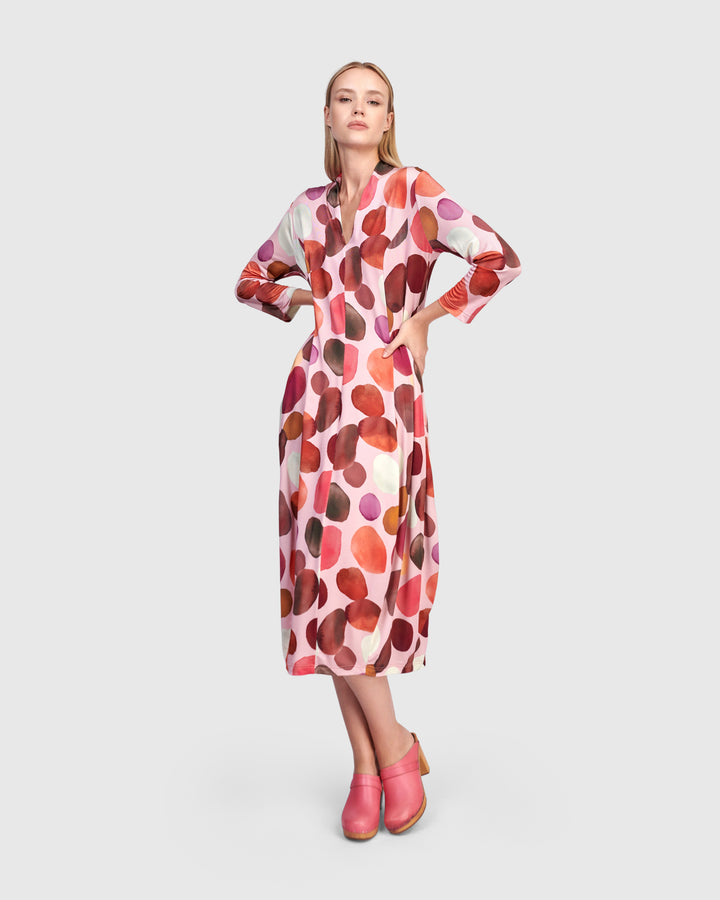 Margarita Cocoon Dress, Magenta Dots