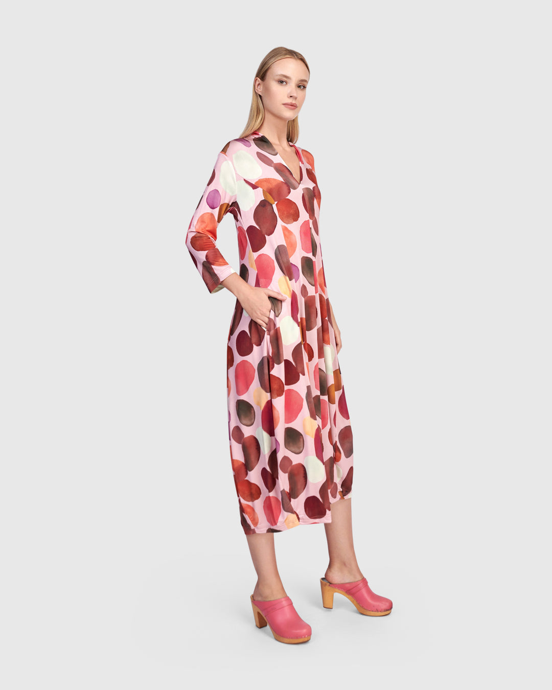 Margarita Cocoon Dress, Magenta Dots