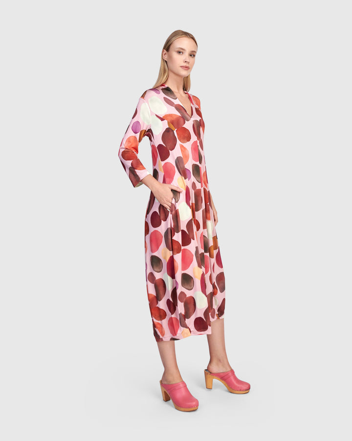 Margarita Cocoon Dress, Magenta Dots