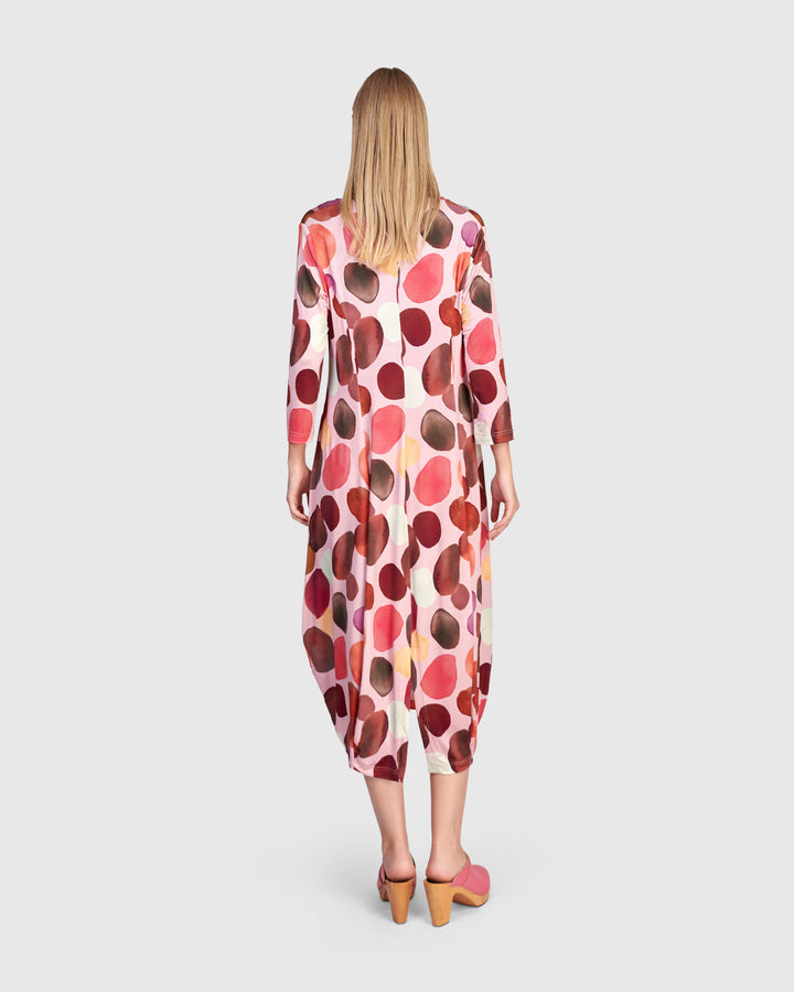 Margarita Cocoon Dress, Magenta Dots