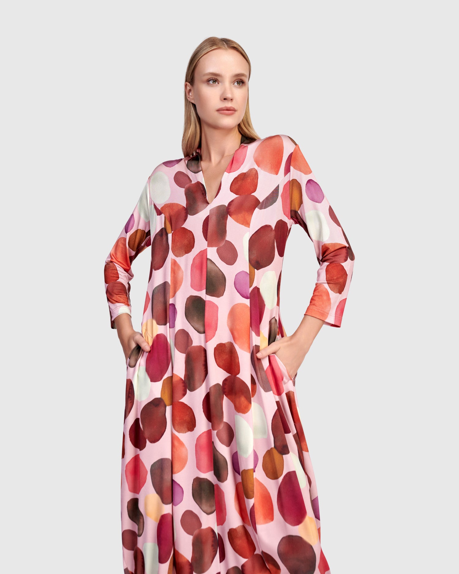 Margarita Cocoon Dress, Magenta Dots – Alembika U.S.