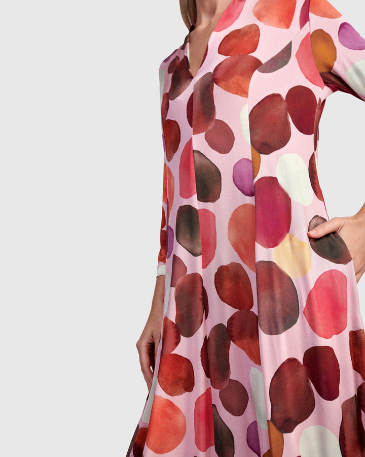 Margarita Cocoon Dress, Magenta Dots