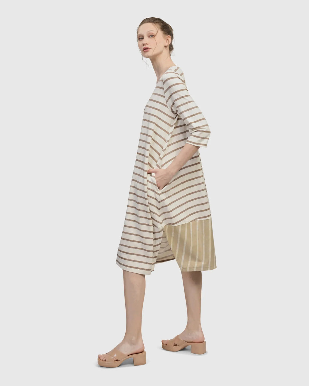oasis cream dress Luli Fama: Fitted Side Slit Maxi Dress (L840I65-078) M