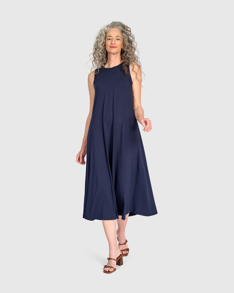 Essential Sleeveless A-line Dress, NAVY