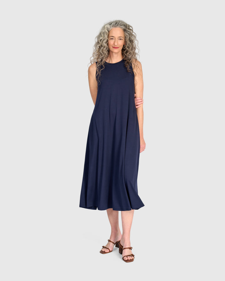 Essential Sleeveless A-line Dress, Navy