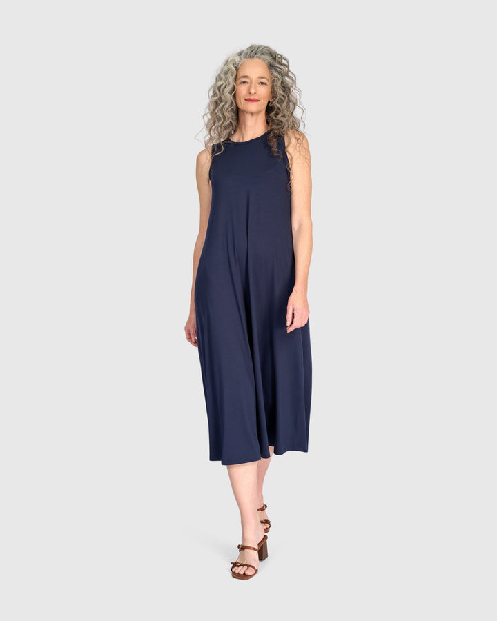 Essential Sleeveless A-line Dress, Navy