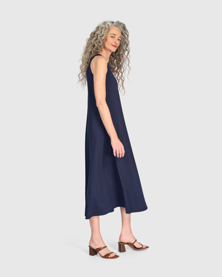 Essential Sleeveless A-line Dress, Navy