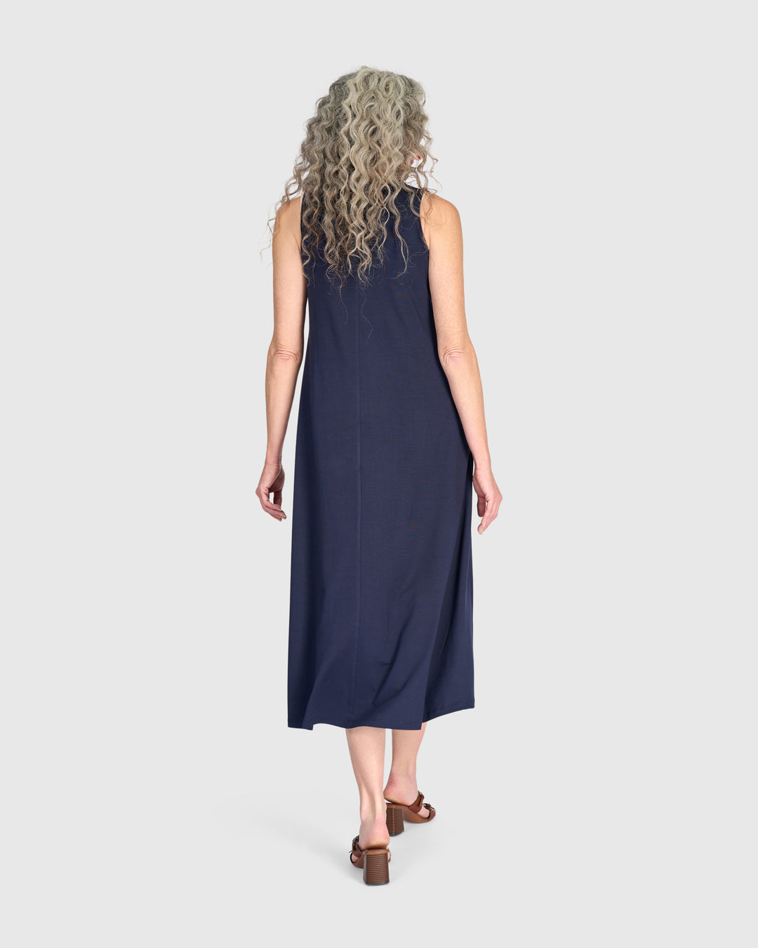 Essential Sleeveless A-line Dress, Navy
