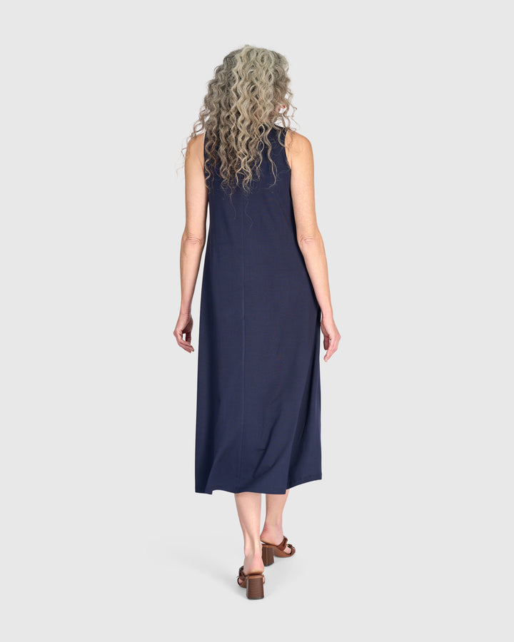 Essential Sleeveless A-line Dress, Navy