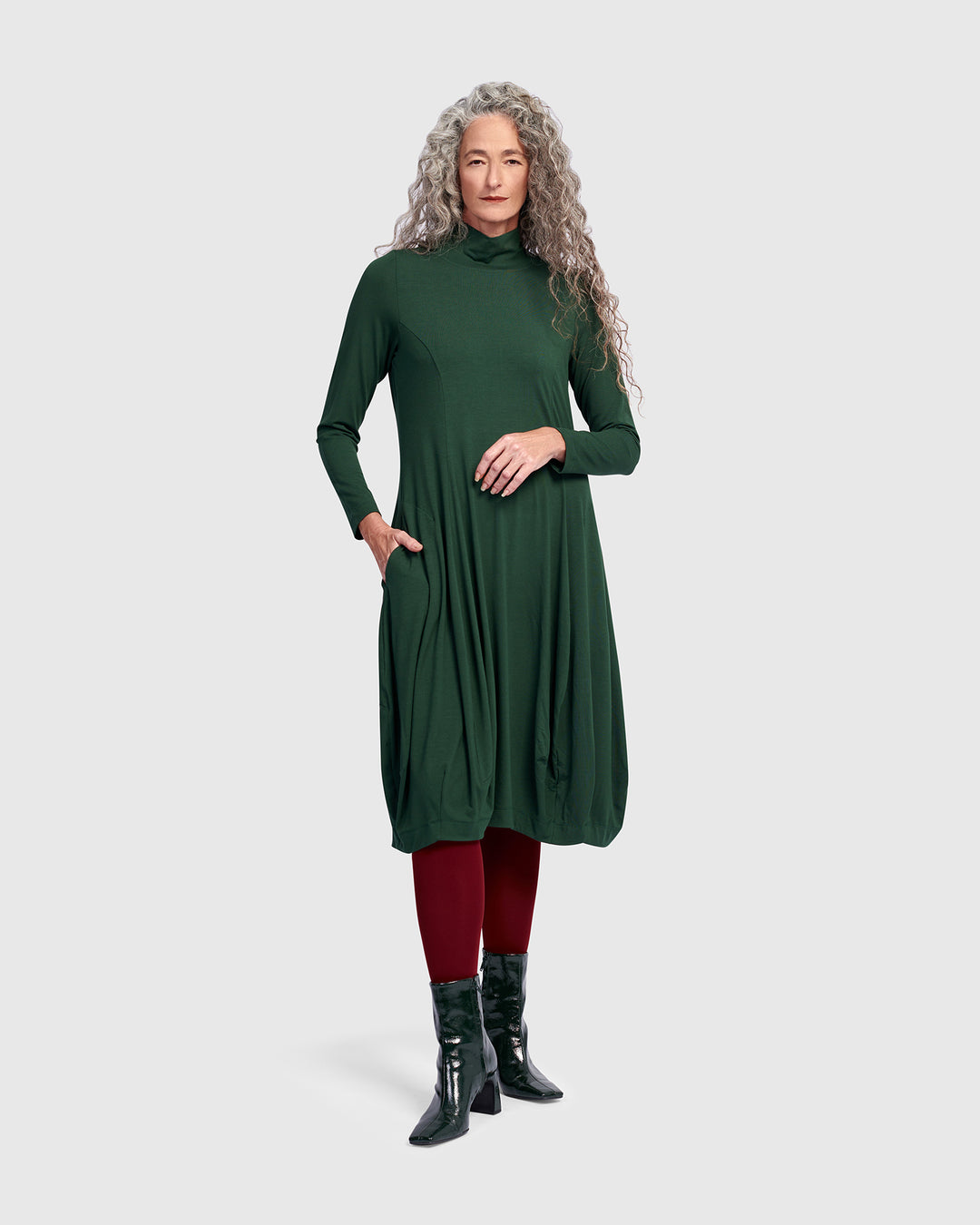 Essential Turtleneck Cocoon Dress, Jungle