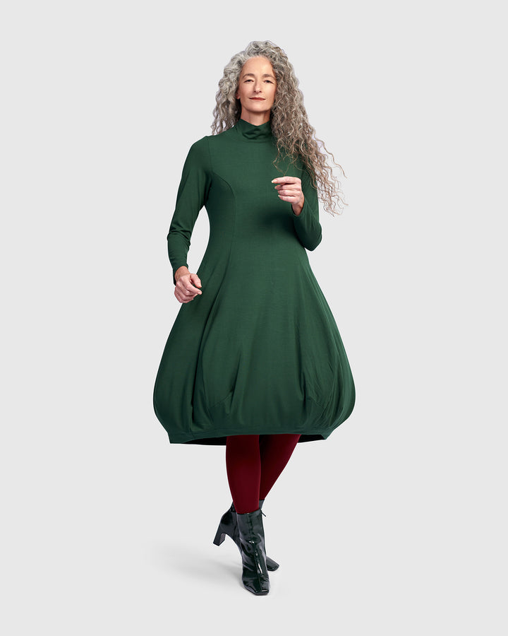 Essential Turtleneck Cocoon Dress, Jungle