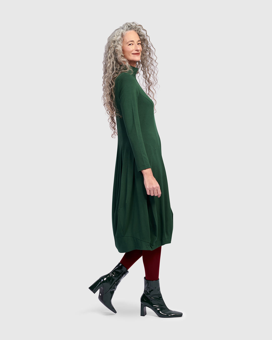 Essential Turtleneck Cocoon Dress, Jungle