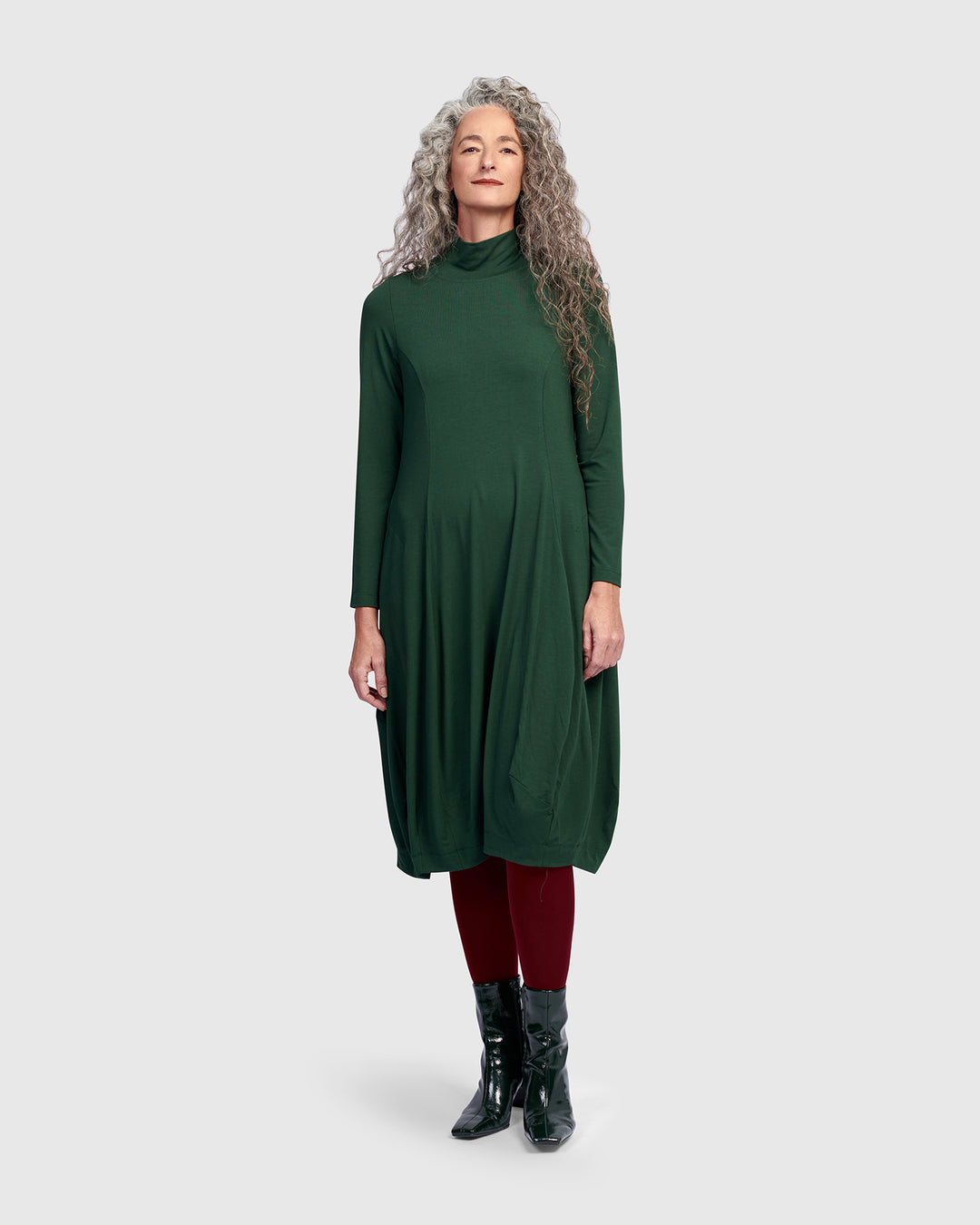 Essential Turtleneck Cocoon Dress, Jungle