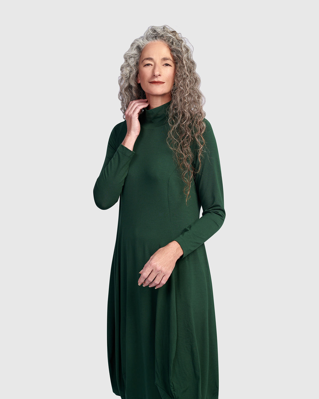 Essential Turtleneck Cocoon Dress, Jungle