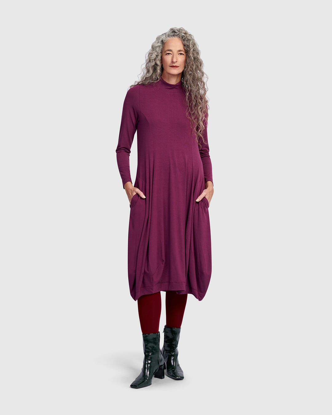 Essential Turtleneck Cocoon Dress, Sangria