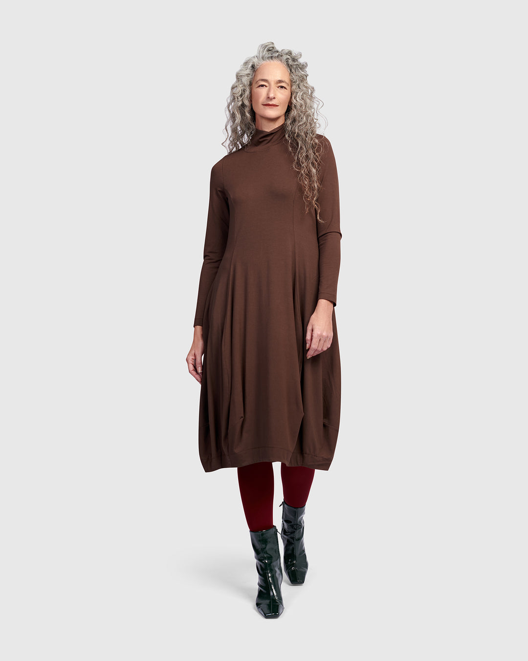 Essential Turtleneck Cocoon Dress, Umber