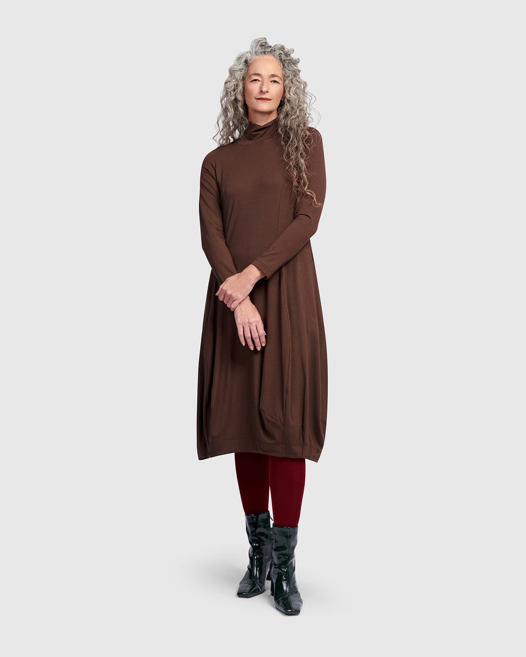 Essential Turtleneck Cocoon Dress, Umber Alembika U.S. Essential Turtleneck Cocoon Dress, Umber Alembika U.S.