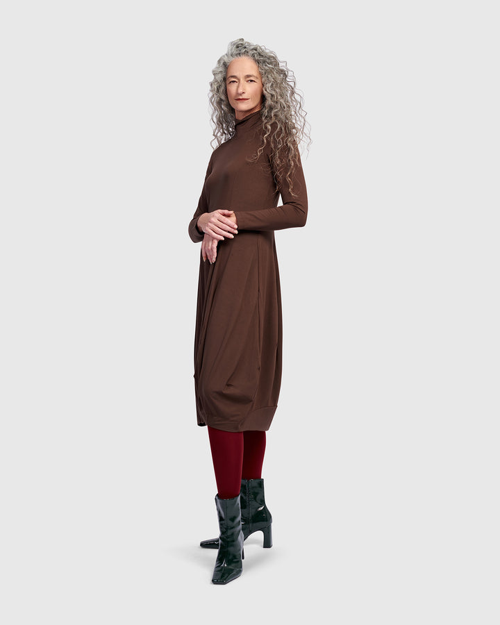 Essential Turtleneck Cocoon Dress, Umber