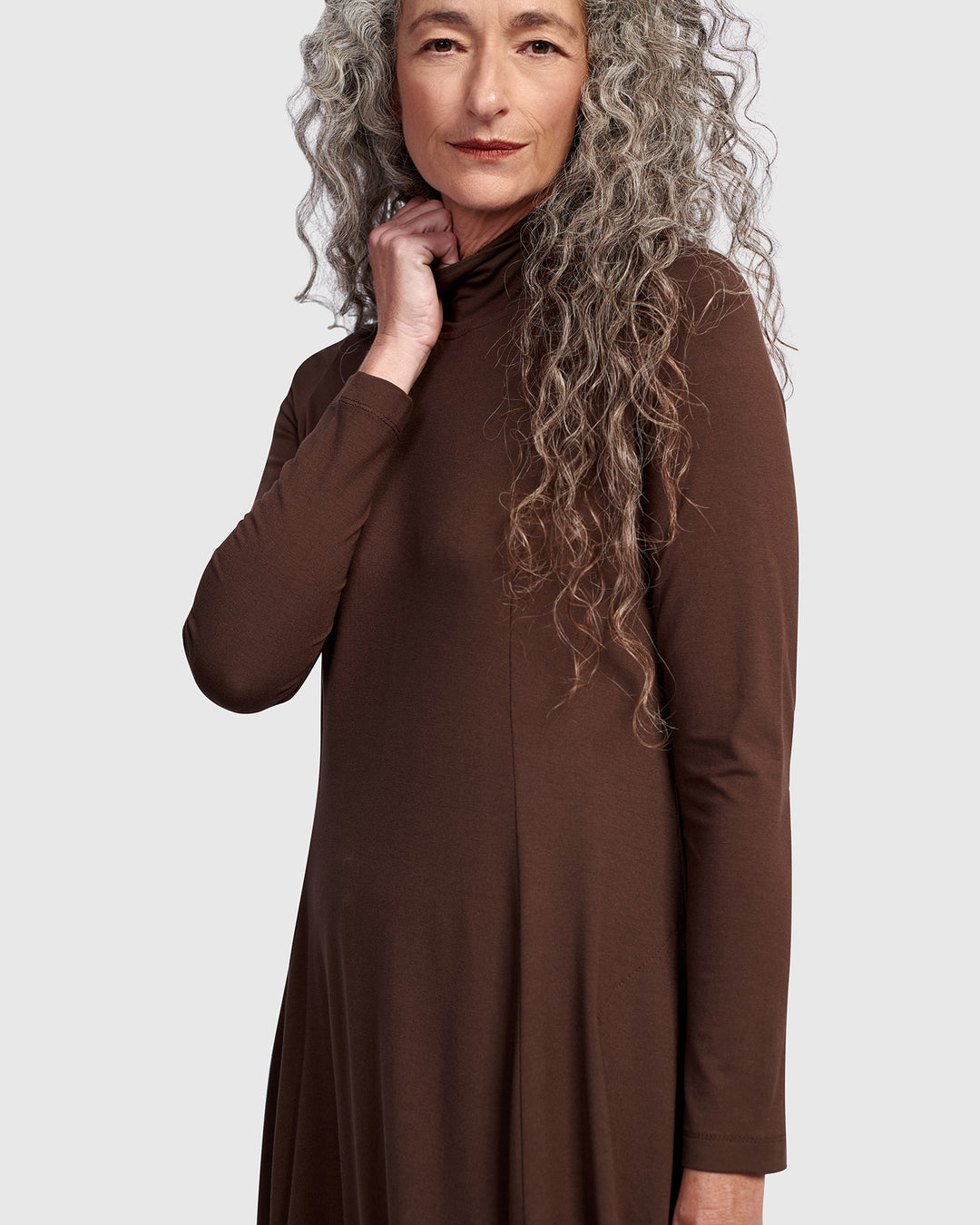 Essential Turtleneck Cocoon Dress, Umber