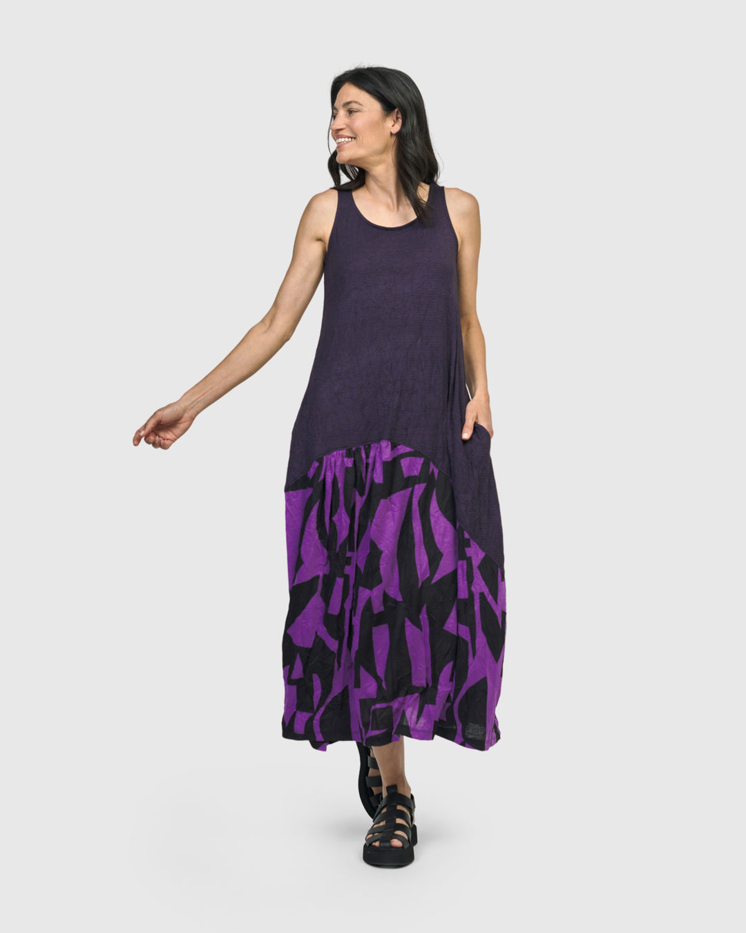 Fusion Sleeveless Midi Dress, Violet