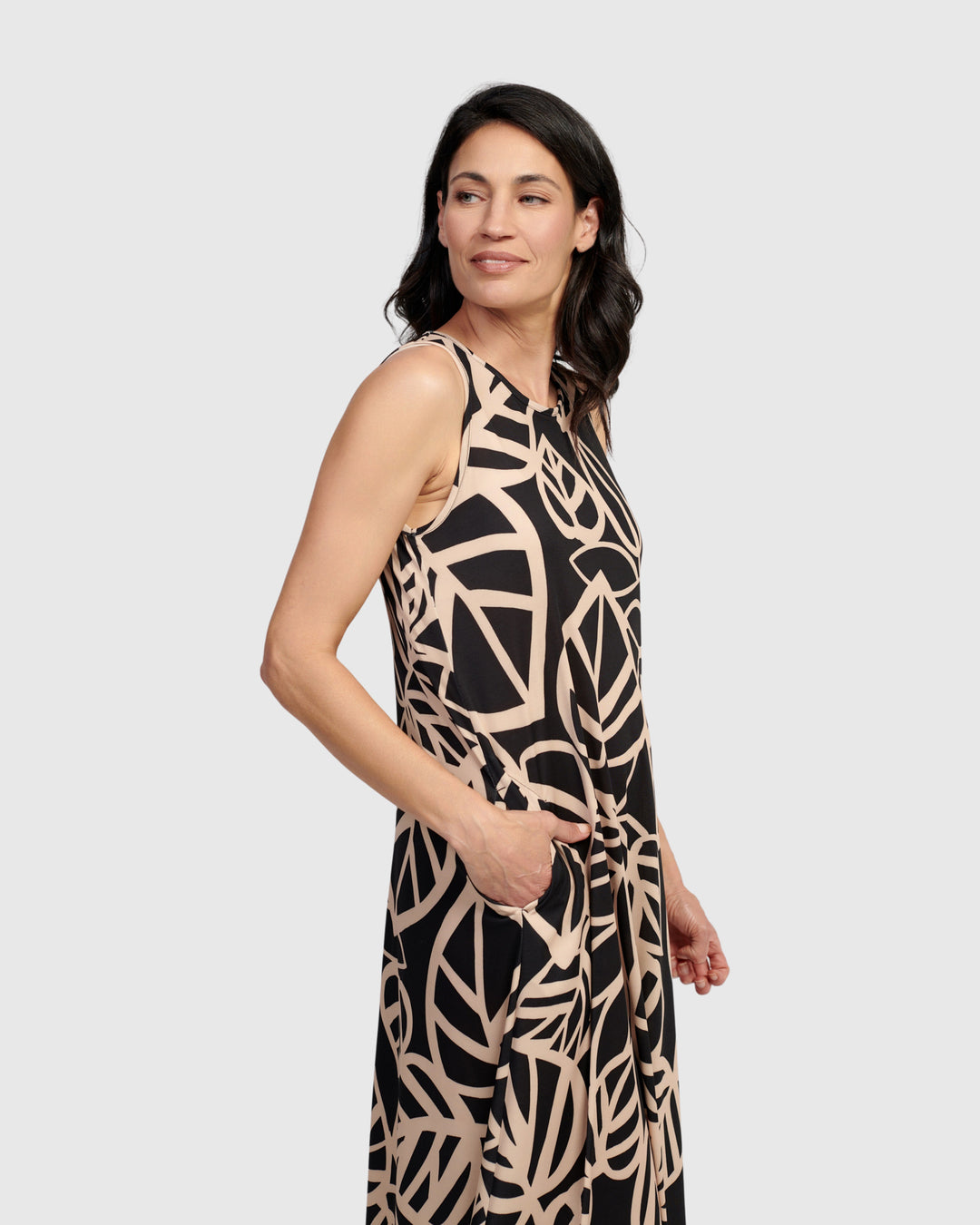 Ilsa Sleeveless Dress, Leaves