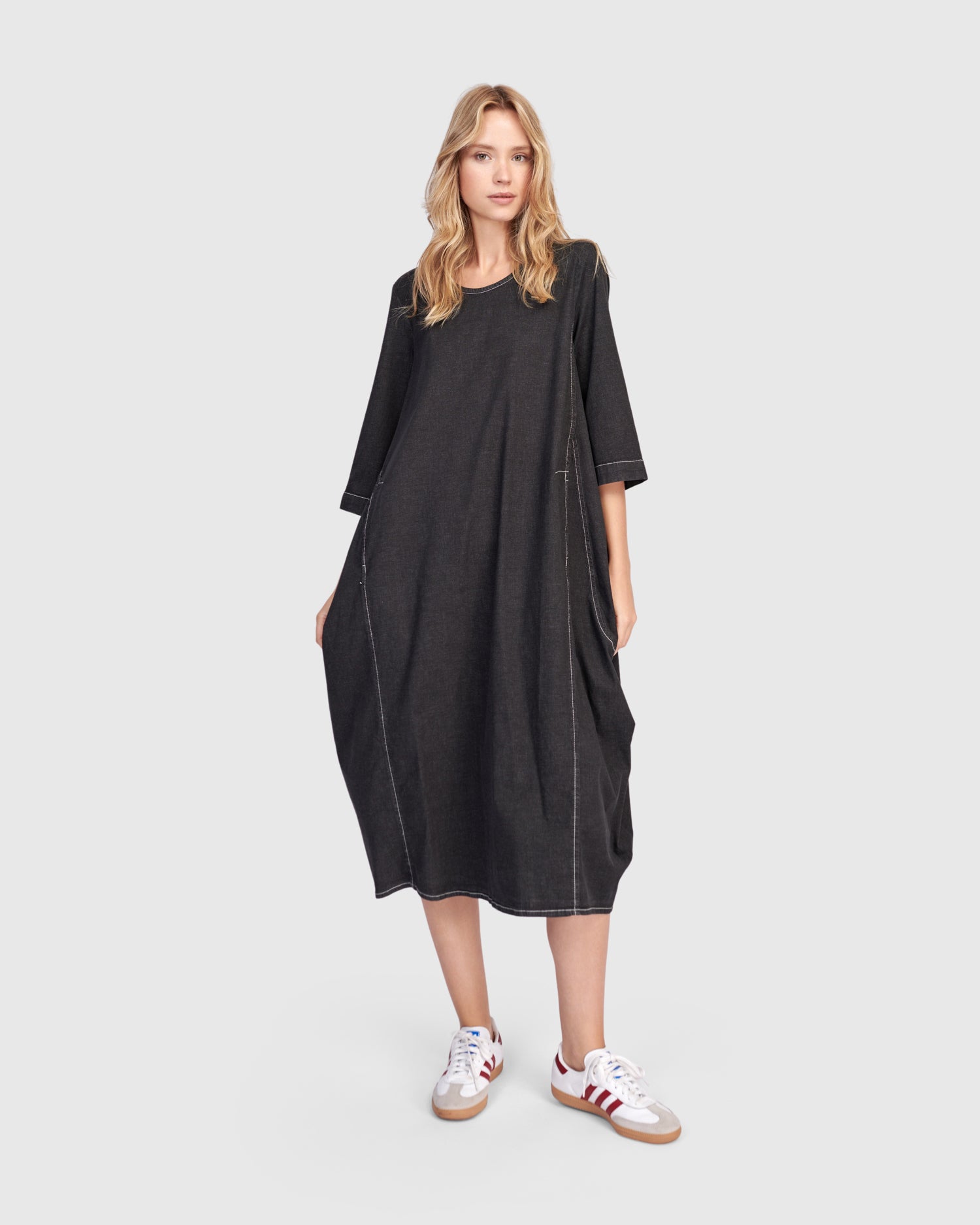 Liberty Oversized Cocoon Dress, Black Denim – Alembika U.S.