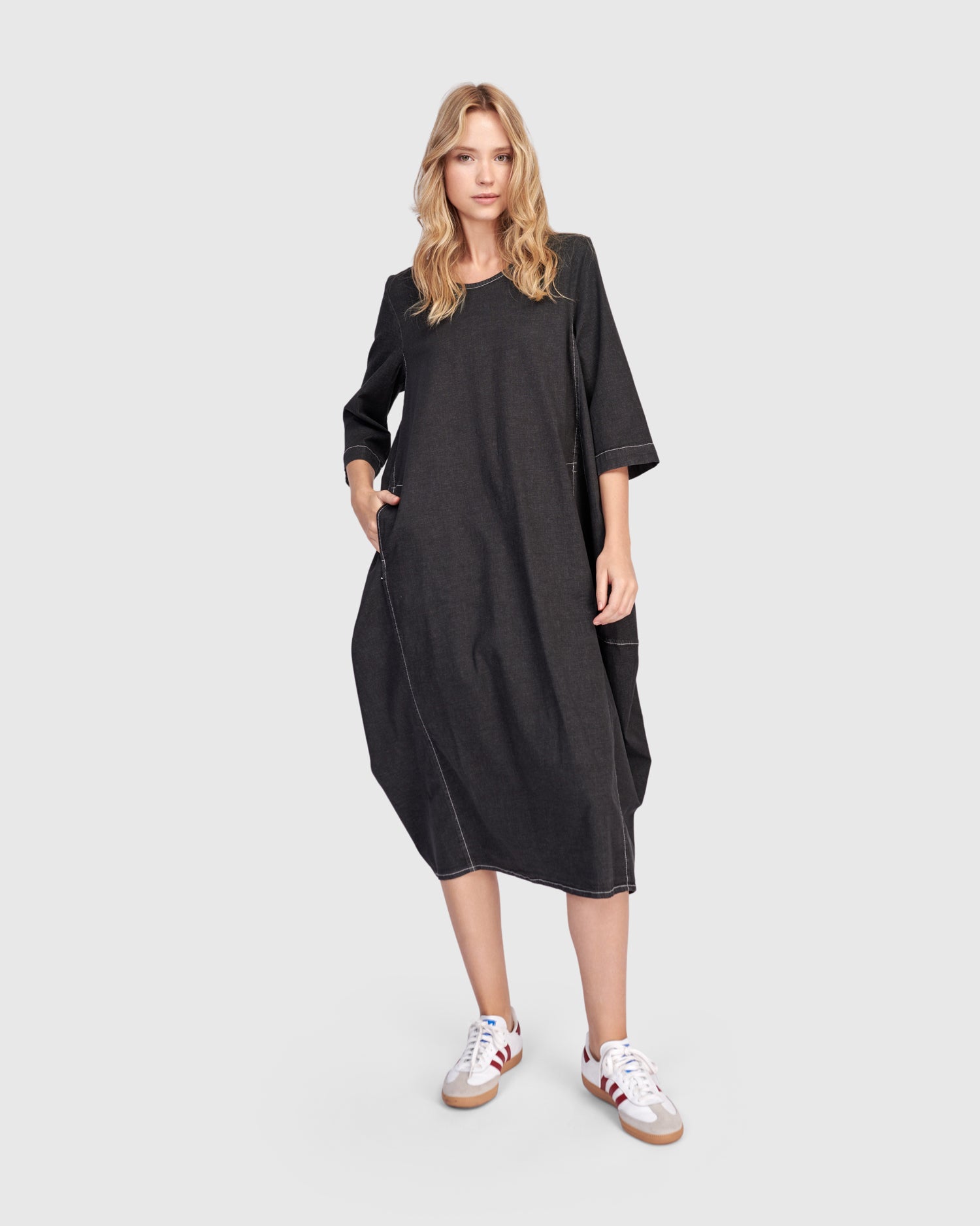 Liberty Oversized Cocoon Dress, Black Denim – Alembika U.S.