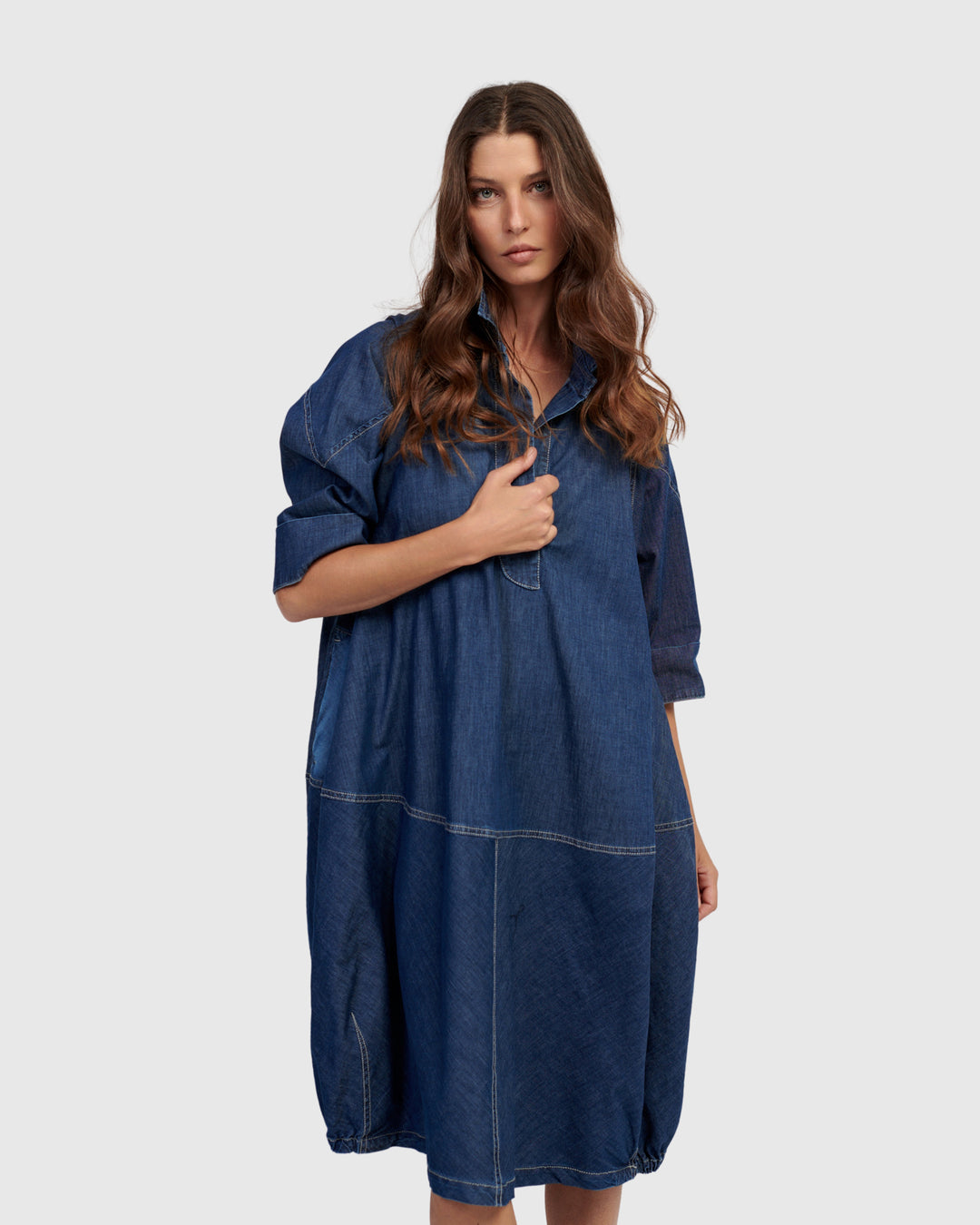 Panama Oversized Shirt Dress, Denim